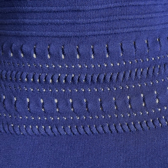 Venus Navy Blue Short Sleeve Cocktail Fringe Sweater Knit Dress Size Medium - Picture 11 of 13